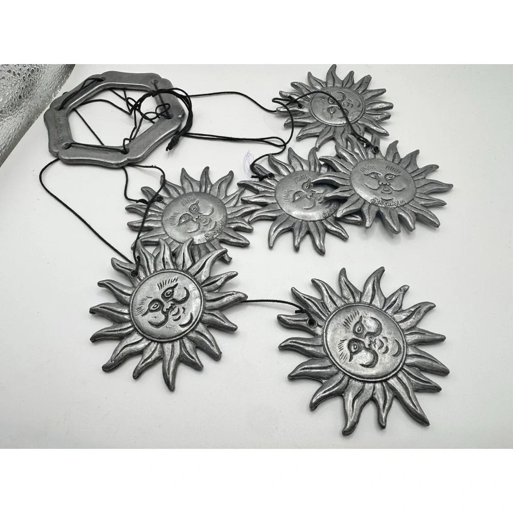 Spooniques Celestial Sun Face Wind Chime Vintage Silver Tone Hanging Decor 6 Sun